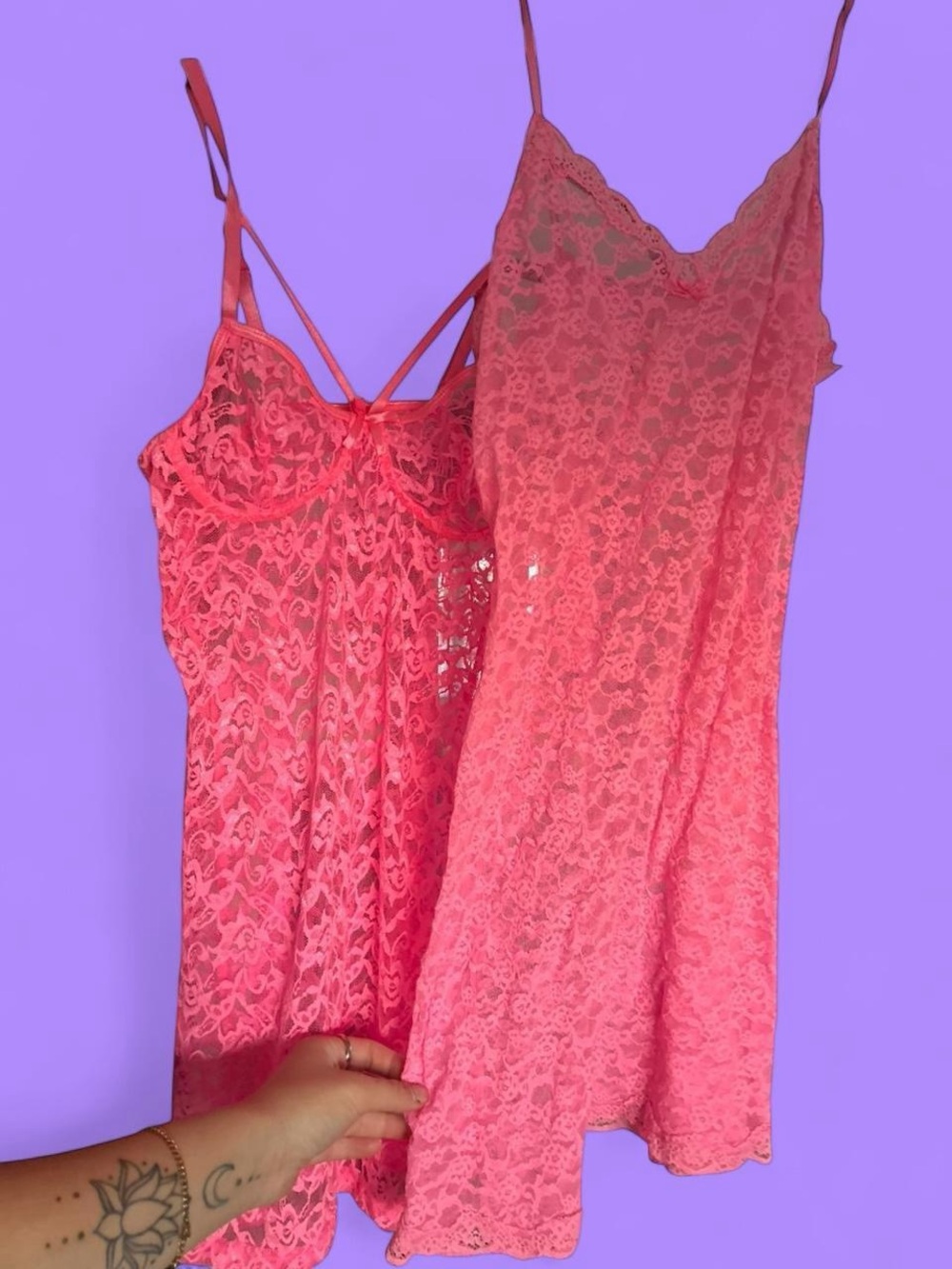 Y2K Victoria’s Secret neon pink lace slip dress lingerie set
